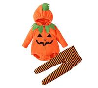 Pumpkin Costume 1-2 Years Newborn Infant Baby Girls Boys Halloween Clothes Sets Long Sleeve Fleece Zipper Hooded Romper Jacket Tops Striped Pants Footed Leggings Costumes ( Style-01, 0-6 Months)
