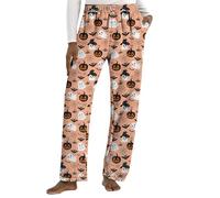 Pumpkin Costume, Womens Pyjamas Bottoms Flannel Pjs Bottom for Women Long Cute Ghost Soft Comfy Warm Fluffy Pajamas Y2K Kawaii Casual Home Lounge Trousers Sleepwear Halloween Pants for Autumn Winter
