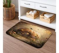 Pumpkin Cottage Quick Dry Bath Mat, Fanciful Fairy Tale Pattern Absorbent Non Slip Shower Mat, Autumn Flannel Washable Bath Rugs for Bathroom Toilet Restroom Decorative 20x32 Inch