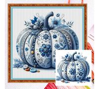 Pumpkin Counted Cross Stitch Kits for Beginner, Autumn Needlepoint Cross Stitch Kits for Adults, 14 CT Patterns Dimensions Counted Arts Craft Kits 40x40cm-Blue