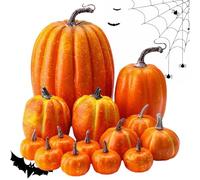 Pumpkin Decorations - Foam Autumn Gourd Set, Seasonal Harvest Ornaments | 14 Pieces Mini Fall Display, Farmhouse Table Halloween Thanksgiving Centerpieces, Porch for Outdoor Indoor Party Decor