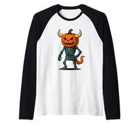 Pumpkin Demon Skeleton Raglan Baseball Tee