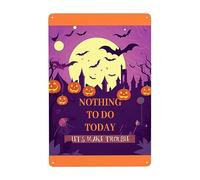 Pumpkin Devil And Bat Halloween, Nothing To Do Today Let'S Make Trouble Tin Sign Vintage Wall Metal Sign Funny Hanging Wall Plaque For Kitchen Cafe Garage