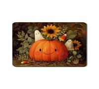 Pumpkin Dish Drying Mats For Kitchen Counter, Cute Ghost and Sunflower Absorbent Rubber Dish Drainer Mat, Fall PU Leather Drying Pad For Coffee Bar 12x20 Inch
