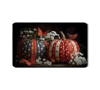 Pumpkin Dish Drying Mats For Kitchen, Vintage Red & Blue Striped Polka Dot Absorbent Rubber Dish Mat, Autumn PU Leather Drying Pad For Kitchen Counter 12x20 Inch