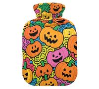 Pumpkin Doodle Art Cute hot Water Bottle with Soft Cover, 2L hot Compress Bag for Neck and Shoulder Pain Relief