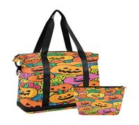 Pumpkin Doodle Art Waterproof Oversized Travel Duffel Bag Weekender Bag with Toiletry Bag for Business Trips