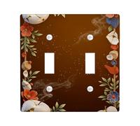Pumpkin Double Light Switch Cover Plate, Autumn Rustic Flower Leaf Fall Brown Plastic Standard Size Switch Plate Decorative for New Apartment Home Bedroom Office Decor