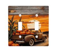 Pumpkin Double Light Switch Cover Plate, Fall Rustic Truck Corn Fall Orange Plastic Standard Size Decorative Wall Plates for Home Living Room New Apartment Decor