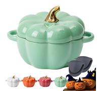 Pumpkin Dutch Oven Pot with Lid, 0.41 qt Pumpkin Cast Iron Dutch Ovens for Bread Baking, Mini Cocottes Enameled Cast Iron Dutch Oven with Handels (Green-0.45ml)