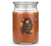 Pumpkin Embers Large Scented Jar Candle (550g) - Long Lasting Up to 95 Hours, Single Wick Fall Candle, Warm Vanilla & Spiced Clove Aroma - Decorative Glass Apothecary Jar