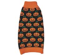 Pumpkin Face & Jack - o'- Lantern Print Pet Halloween Sweater, Pullover for Small/Medium Dogs, Machine Washable, Ideal for Fall & Costume Parties, Orange & Black
