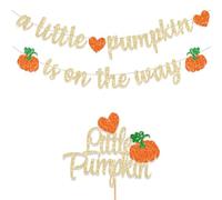 Pumpkin Fall Baby Shower Banner Decorations A Little Pumpkin is On the Way Cake Topper Gold Glitter Birthday Party for Boy Girl Birthday Thanksgiving Fall Theme Gender Reveal Supplies