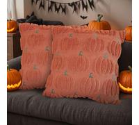 Pumpkin Fall Decorative Throw Pillow Covers, Set of 2 Beige Soft Faux Fur Pillow Covers for Autumn Harvest, Fluffy Plush Accent Pillow Cases for Farmhouse Couch Cushion Covers (Red2, 18" x 18")