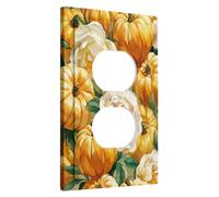 Pumpkin Floral Light Switch Cover Plate, Yellow White Autumn Flowers Single Toggle Wall Plates, Fall Halloween Wall Accents, Standard Size Thermoplastic Plate Cover Single Duplex Outlet