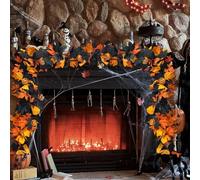 Pumpkin Garland,Pumpkin Halloween Mantle Garland | Flexible Leaves Vines Wreath for Fireplace Yard Tabletop Mantel Window Porch Door Outdoor