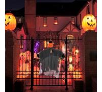 Pumpkin Ghost Figure, Halloween Scarecrow Prop, Rotatable Head Display, 19.69x17.72 inches, Bendable Arm Feature, Lightweight Hanging Structure, Spooky Decor for Tree Wall Porch Yard Window Fence