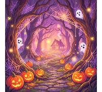 Pumpkin Ghost Forest Path Halloween Diamond Painting Kit for Adults, 5D Square Full Drill Diamond Art Craft with Tools, DIY Rhinestone Canvas Gift Box, Wall Art Decor 13.78x13.78 Inch
