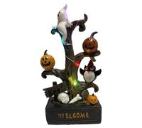 Pumpkin Ghost - Halloween Tree Sculpture, Spooky Owl Figurine, Seasonal Light Ornament | Haunted Mantel Decoration, Festive Porch Accent, Scary Fireplace Statue For Windowsill Escape Room