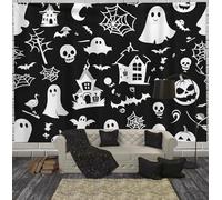 Pumpkin Ghost Spider Web Tapestry Halloween Theme Wall Hanging Backdrop Wall Art Black Home Decor for Halloween Party Decor Portrait Photo Booth Props