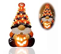 Pumpkin Gnome Ceramic Tree Light-Up Figurine with LED Lights, Halloween Outdoor & Indoor Decorations, Resin Dwarf Decoration with Light for Garden & Living Room (1pcs)