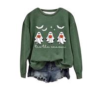 Pumpkin Graphic Print Cute Halloween Sweatshirts Women's Fashion Casual Halloween Printed Round Neck Long Sleeve Top Hoodless Sweatshirt Athletic Jacket (Green, XL)