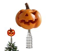 Pumpkin Halloween 7.87-Inch Pumpkin Skull Ghost Topper with LED Light & Spring | Spooky Christmas Tree Ornament for Halloween Party Decoration