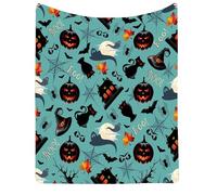 Pumpkin Halloween Blanket, King Size Blanket Sofa Throws Ultra Soft Warm Halloween Fleece Blankets Reversible Witch's Hat Spider Webs Print Fleece Throw Blankets