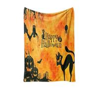 Pumpkin Halloween Blanket, King Size Blanket Sofa Throws Ultra Soft Warm Halloween Fleece Blankets Reversible Witch's Hat Spider Webs Print Fleece Throw Blankets