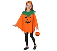 Pumpkin Halloween Costume for Girls Pumpkin Cape Glow in The Dark Childrens Cape Hat Suit Halloween Cosplay Dress Up (Orange, 1-16 Years)