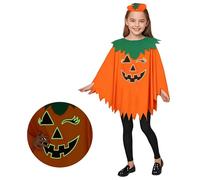 Pumpkin Halloween Costume for Girls Pumpkin Cape Glow in The Dark Childrens Cape Hat Suit Halloween Cosplay Dress Up (Green, 1-16 Years)