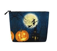 Pumpkin Halloween Printed Single-Layer Cosmetic Bag Faux Linen Material Large Capacity Coin Purse Travel and Business Trip Essential