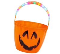 Pumpkin Halloween Trick or Treat Bucket with Flashing LED Light Up Handle - 22cm x 17cm Orange Plastic Sweet Holder - Kids Candy Pail for Halloween Parties & Trick-or-Treating - Multi Packs (2)