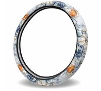 Pumpkin Harvest Maple Leaves Truck Steering Wheel Wrap Stretch Steering Wheel Protector Elastic Car Interior Covers For Women All Seasons Sedan 38Cm