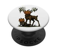 Pumpkin Head Deer Raccoon Funny Spooky Creepy Halloween Buck PopSockets Adhesive PopGrip