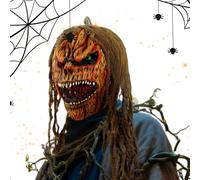 Pumpkin Head Face Cover - Haunted Cosplay Hood, Eerie Jack-O-Lantern Helmet | Horror Theatrical Gear Outfit Piece for Masquerade Holiday Role-Play Costume Night Parade Scare Fest