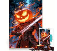 Pumpkin Head Knight with Sword Jigsaw Puzzles 1000 Pieces for Adults Focus Brain Toy Home Leisure Tight Edge Santa Wish Gift (38x52cm)