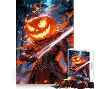 Pumpkin Head Knight with Sword Jigsaw Puzzles 1000 Pieces for Adults Focus Brain Toy Home Leisure Tight Edge Santa Wish Gift (38x52cm)