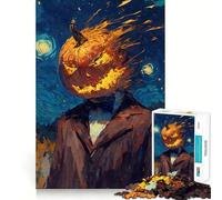 Pumpkin Head Man Starry Night 1000 Pieces Jigsaw Puzzles for Adults Brain Challenge Toy Indoor Play Precise Cut Fine Art Piece (50x75cm)