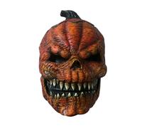 Pumpkin head mask, universal size for adults, latex mask with movable mouth design
