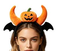 Pumpkin Headband Elastic Fuzzy Orange Headpiece with Bat Wings