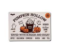 Pumpkin Hollow Coffee Station Boo'd Fresh Served With Scream And Sugar Coffee Cold Brew Espresso Bi 07ca And Tea Movie Poster,Vintage Metal Tin Sign,Retro Wall Decor for Home Bars, Restaurants, Cafes