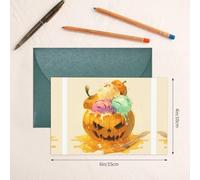 Pumpkin ice cream Dark Green Patterns greeting card 6x4 inches with envelope, covering birthdays, weddings and other occasions