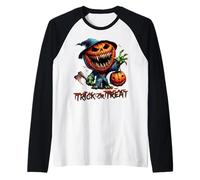 Pumpkin Jack O Lantern Scary Face Pumpkin Monster Halloween Raglan Baseball Tee