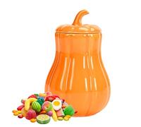 Pumpkin Jar, Fall Candy Container, Orange, Ceramic Sealing Storage Canister, Themed Decorative Bowl, Seasonal Accent Piece for Homeowners Collectors Living Room Kitchen Bedroom