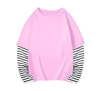 Pumpkin Jumper Toddler Baby Boys Girls Graphic Layered Long Sleeve T-Shirts Spring Fall Sweatshirt Cotton Striped Hoodies Top for Kids Pink 4-5 Years
