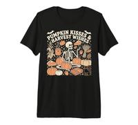 Pumpkin Kisses Harvest Wishes Skeleton Fall Autumn Premium T-Shirt