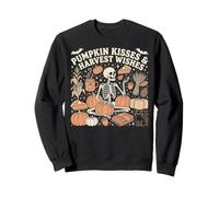 PUMPKIN KISSES HARVEST WISHES Skeleton Fall Autumn Sweatshirt