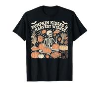 Pumpkin Kisses Harvest Wishes Skeleton Fall Autumn T-Shirt
