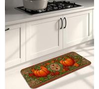 Pumpkin Kitchen Mats for Floor, Autumn Leaves Vintage Decorative Soft Mats, Cushioned Comfort Washable Non Slip Rugs for Kitchen Sinks Laundryroom Bathroom 16x47 Inch